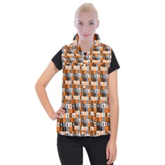 Witches, Monsters And Ghosts Halloween Orange And Black Patchwork Quilt Squares Women s Button Up Vest by PodArtist