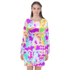 Pink Yellow Blue Green Texture                                           Long Sleeve Chiffon Shift Dress by LalyLauraFLM