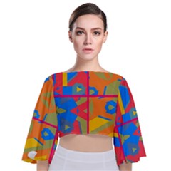 Colorful Shapes In Tiles                                            Tie Back Butterfly Sleeve Chiffon Top by LalyLauraFLM