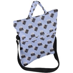 Retro Typewriter Blue Pattern Fold Over Handle Tote Bag by snowwhitegirl