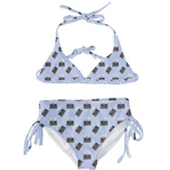 Retro Typewriter Blue Pattern Kids  Classic Bikini Set by snowwhitegirl