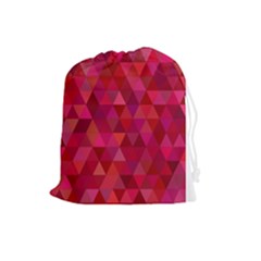 Maroon Dark Red Triangle Mosaic Drawstring Pouch (large) by Sapixe