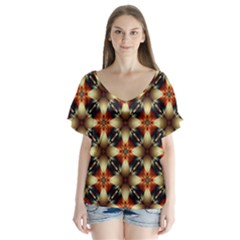 Kaleidoscope Image Background V-neck Flutter Sleeve Top by Sapixe