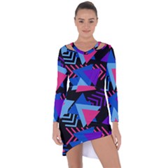 Memphis Pattern Geometric Abstract Asymmetric Cut-out Shift Dress by Sapixe