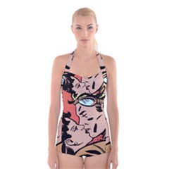 Retrocouplekissing Boyleg Halter Swimsuit  by vintage2030