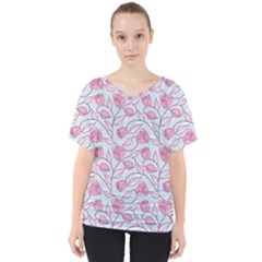 Pink Roses Pattern V-neck Dolman Drape Top by JadehawksAnD