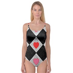Diamonds Hearts Mosaic Pattern Camisole Leotard  by Simbadda