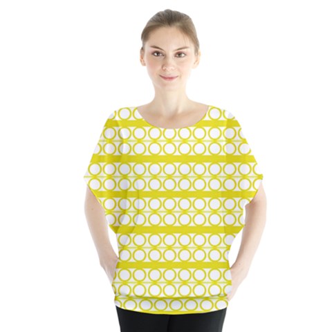 Circles Lines Yellow Modern Pattern Batwing Chiffon Blouse by BrightVibesDesign