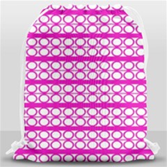 Circles Lines Bright Pink Modern Pattern Drawstring Bag (large) by BrightVibesDesign