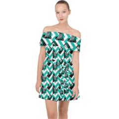 Vintage Camera Chevron Aqua Off Shoulder Chiffon Dress by snowwhitegirl