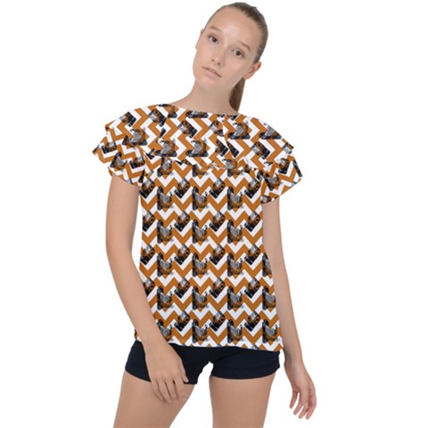 Vintage Camera Chevron Orange Ruffle Collar Chiffon Blouse by snowwhitegirl