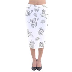 Doodle Bob Pattern Velvet Midi Pencil Skirt by Valentinaart