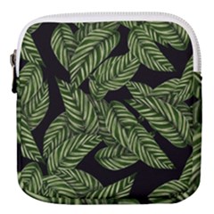 Leaves Black Background Pattern Mini Square Pouch by Simbadda