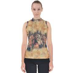 Head Horse Animal Vintage Mock Neck Shell Top by Simbadda