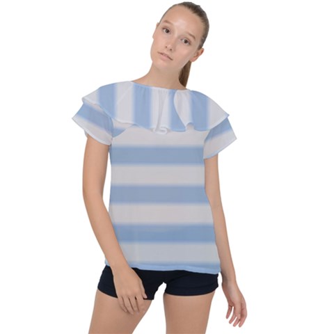 Bold Stripes Soft Blue Ruffle Collar Chiffon Blouse by BrightVibesDesign