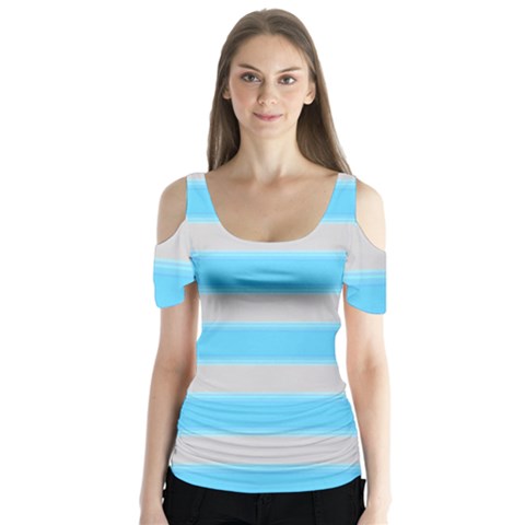 Bold Stripes Turquoise Pattern Butterfly Sleeve Cutout Tee  by BrightVibesDesign