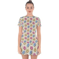 Donuts Pattern Drop Hem Mini Chiffon Dress by Valentinaart