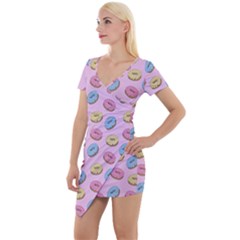 Donuts Pattern Short Sleeve Asymmetric Mini Dress by Valentinaart