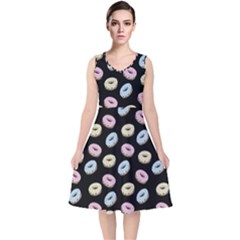 Donuts Pattern V-neck Midi Sleeveless Dress  by Valentinaart