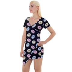 Donuts Pattern Short Sleeve Asymmetric Mini Dress by Valentinaart