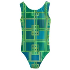 Green Abstract Geometric Kids  Cut-out Back One Piece Swimsuit by Simbadda