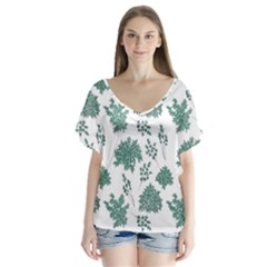 Flower Pattern Pattern Design V-neck Flutter Sleeve Top by Celenk