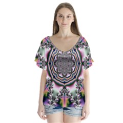 Pattern Abstract Background Art V-neck Flutter Sleeve Top by Celenk