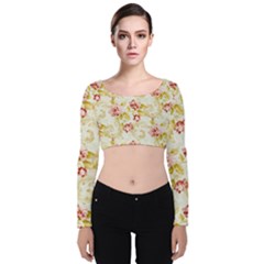 Background Pattern Flower Spring Velvet Long Sleeve Crop Top by Celenk