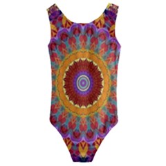 Fractal Kaleidoscope Mandala Kids  Cut-out Back One Piece Swimsuit by Simbadda