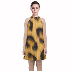 Animal Print Leopard Velvet Halter Neckline Dress  by NSGLOBALDESIGNS2