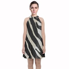 Zebra 2 Print Velvet Halter Neckline Dress  by NSGLOBALDESIGNS2