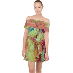 Neon World  Off Shoulder Chiffon Dress by arwwearableart