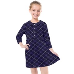 Royal Blue Plaid Tartan Kids  Quarter Sleeve Shirt Dress by dressshop