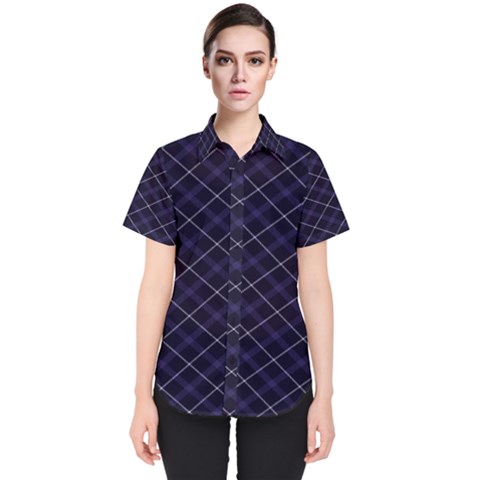 Blue Plaid  Women s Short Sleeve Shirt by dressshop