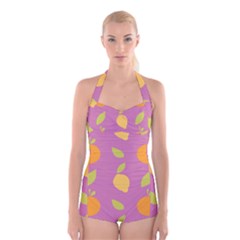 Seamlessly Pattern Fruits Fruit Boyleg Halter Swimsuit  by Nexatart
