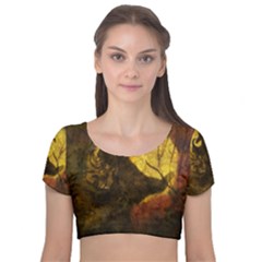 Witch On Moon Velvet Short Sleeve Crop Top  by bloomingvinedesign