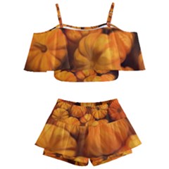 Pumpkins Tiny Gourds Pile Kids  Off Shoulder Skirt Bikini by bloomingvinedesign