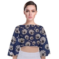 Halloween Skull Pattern Tie Back Butterfly Sleeve Chiffon Top by Valentinaart