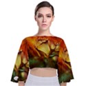Rose Flower Petal Floral Love Tie Back Butterfly Sleeve Chiffon Top View1