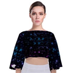 Stars Pattern Seamless Design Tie Back Butterfly Sleeve Chiffon Top by Sapixe