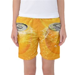 Orange Drink Splash Poster Women s Basketball Shorts by Sapixe