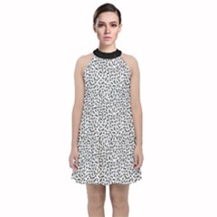 B/w Abstract Pattern 1 Velvet Halter Neckline Dress  by JadehawksAnD