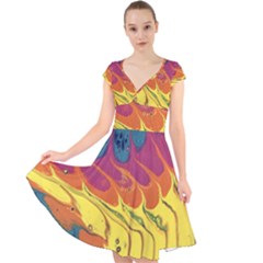 Peacock Feather Cap Sleeve Front Wrap Midi Dress by lwdstudio