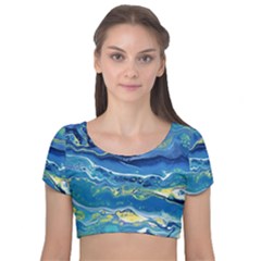 Sunlit Waters Velvet Short Sleeve Crop Top  by lwdstudio