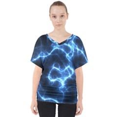 Electricity Blue Brightness Bright V-neck Dolman Drape Top by Sapixe