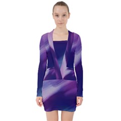 Purple Background Art Abstract Watercolor V-neck Bodycon Long Sleeve Dress by Sapixe