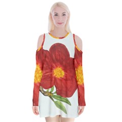 Deep Plumb Blossom Velvet Long Sleeve Shoulder Cutout Dress by lwdstudio