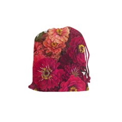 Peach And Pink Zinnias Drawstring Pouch (medium) by bloomingvinedesign