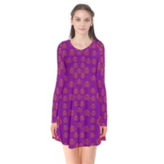 Seasonal Delight With Fantasy Flowers Long Sleeve V-neck Flare Dress by pepitasart