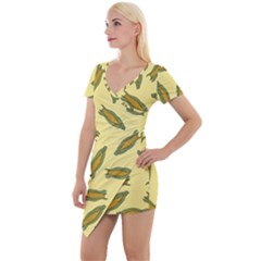 Corn Pattern Short Sleeve Asymmetric Mini Dress by Valentinaart